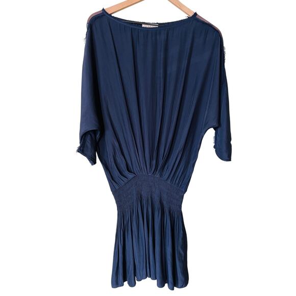 Ramy Brook Navy Mini Dress Small Blue Short Sleeve Blouson - Picture 1 of 8